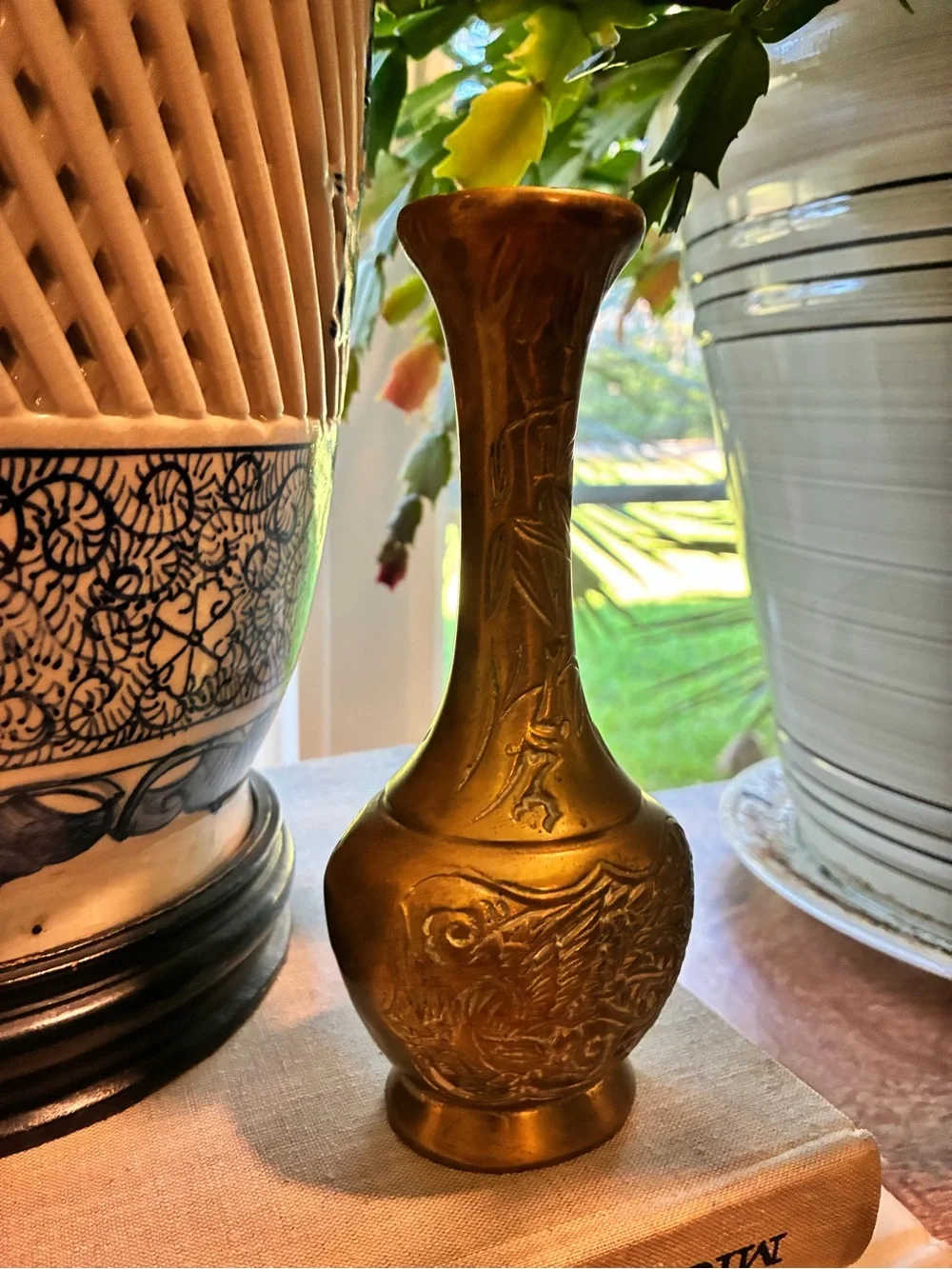 Vintage brass vase 7” tall